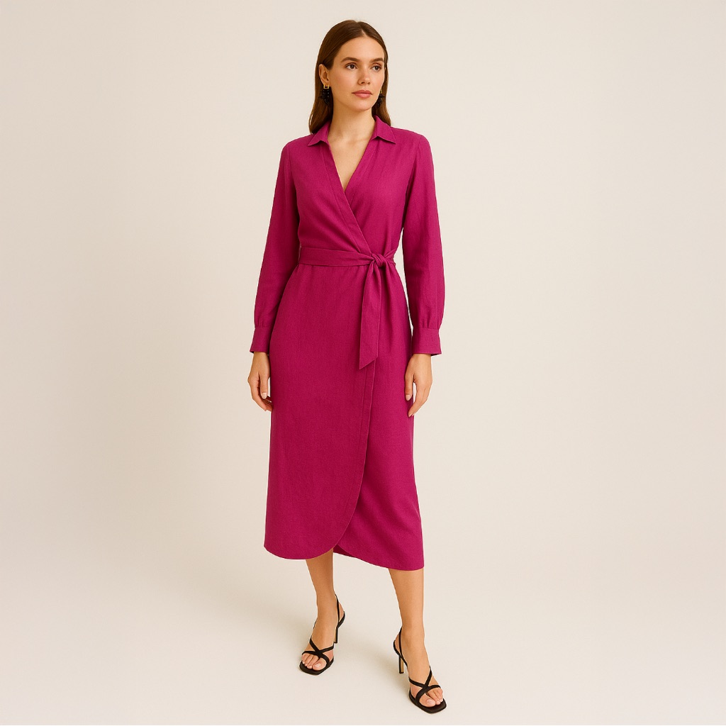 A248 Magaschoni Wrap Belted Midi Shirt Dress
